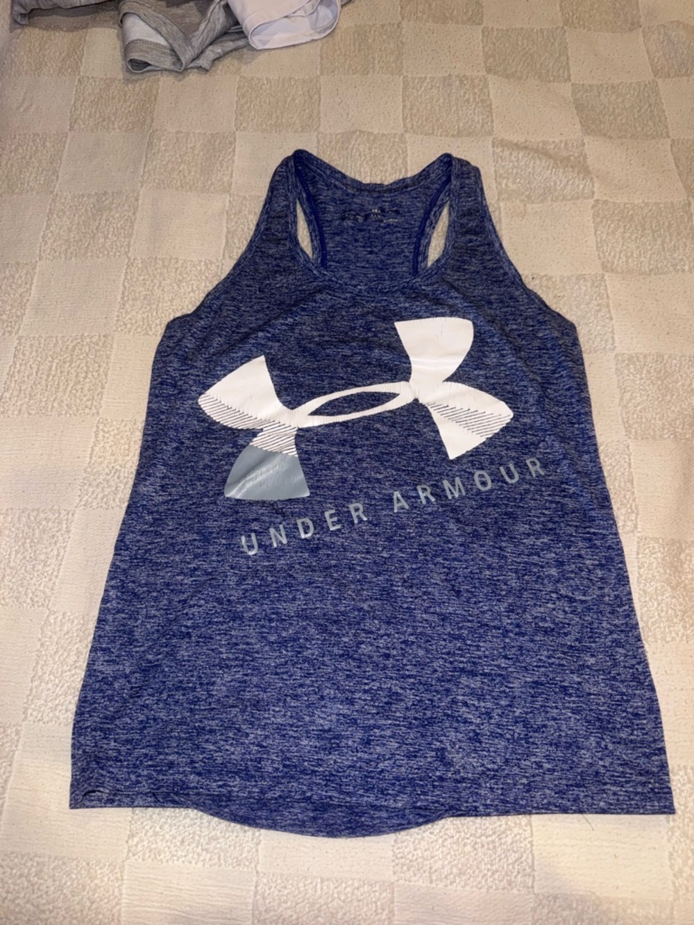 Under Armour Navy Heather Racerback Tank with White Logo